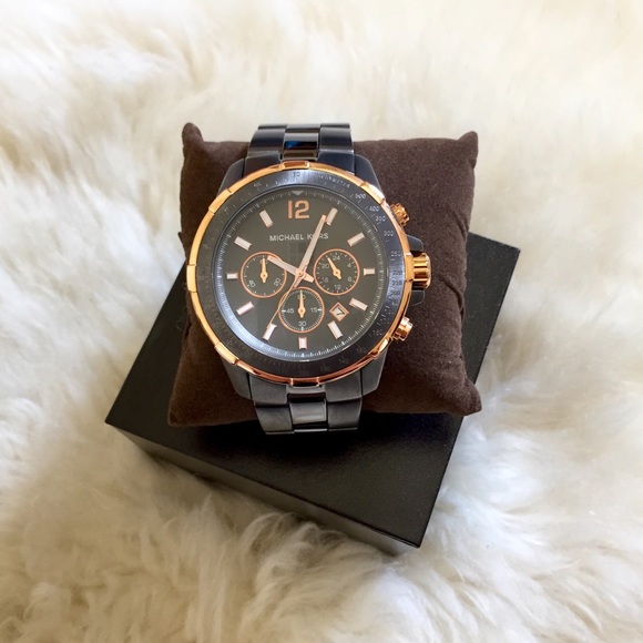 michael kors gunmetal and rose gold watch